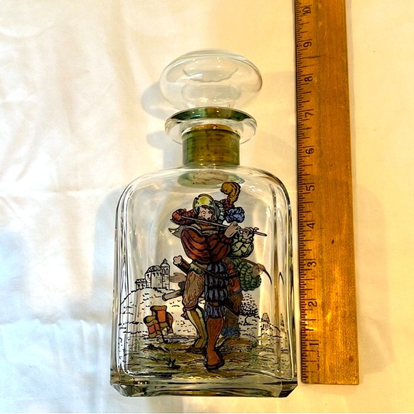 Vintage Italian glass carafe decanter bottle, hand painted, cork/glass stopper - Picture 9 of 10